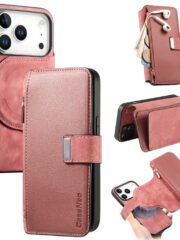 CASENEO For iPhone 17 Pro Case Magnetic Detachable Zipper Wallet Leather Flip Phone Cover Pink iPhone 17 Pro by The Case Factory