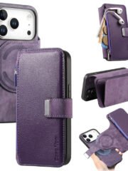 CASENEO For iPhone 17 Pro Case Magnetic Detachable Zipper Wallet Leather Flip Phone Cover Purple iPhone 17 Pro by The Case Factory