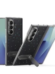 DUX DUCIS STEX Series For Samsung Galaxy Z Fold7 Case Kickstand Star Pattern Leather Back Cover with Tempered Glass Film Black Samsung Galaxy Z Fold7 by The Case Factory