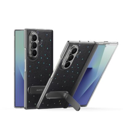 DUX DUCIS STEX Series For Samsung Galaxy Z Fold7 Case Kickstand Star Pattern Leather Back Cover with Tempered Glass Film Black Samsung Galaxy Z Fold7 by The Case Factory