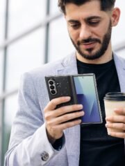 DUX DUCIS STEX Series For Samsung Galaxy Z Fold7 Case Kickstand Star Pattern Leather Back Cover with Tempered Glass Film by The Case Factory