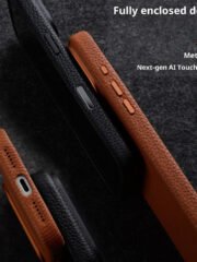 MELKCO For iPhone 17 Pro Magnetic Case Genuine Cow Leather Phone Cover with Metal Keys / AI Button by The Case Factory