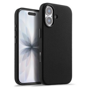 MELKCO For iPhone 17 Magnetic Case Genuine Cow Leather Phone Cover with Metal Keys / AI Button Black iPhone 17 by The Case Factory
