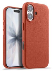 MELKCO For iPhone 17 Magnetic Case Genuine Cow Leather Phone Cover with Metal Keys / AI Button Orange iPhone 17 by The Case Factory