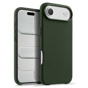 MELKCO For iPhone Air Magnetic Case Genuine Cow Leather Phone Cover with Metal Keys / AI Button Green iPhone Air by The Case Factory