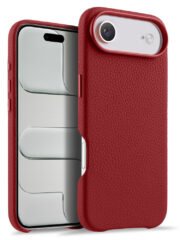 MELKCO For iPhone Air Magnetic Case Genuine Cow Leather Phone Cover with Metal Keys / AI Button Red iPhone Air by The Case Factory