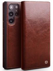 QIALINO For Samsung Galaxy S23 Ultra Wallet Case Flip Stand Genuine Leather Phone Cover Brown Samsung Galaxy S23 Ultra by The Case Factory