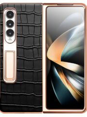 QIALINO for Samsung Galaxy Z Fold4 Electroplating Case Leather Back Cover with Tempered Glass Window by The Case Factory
