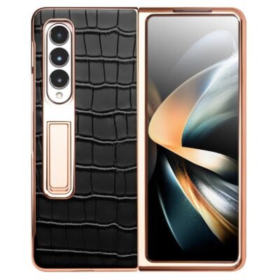 QIALINO for Samsung Galaxy Z Fold4 Electroplating Case Leather Back Cover with Tempered Glass Window by The Case Factory
