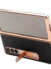 QIALINO for Samsung Galaxy Z Fold4 Electroplating Case Leather Back Cover with Tempered Glass Window by The Case Factory