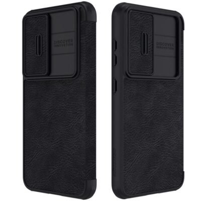 NILLKIN Qin Pro Series for Samsung Galaxy S23+ Leather Phone Case Card Holder Folio Flip Cover with Slide Lens Protector Black Samsung Galaxy S23+ by The Case Factory