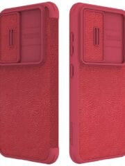 NILLKIN Qin Pro Series for Samsung Galaxy S23+ Leather Phone Case Card Holder Folio Flip Cover with Slide Lens Protector Red Samsung Galaxy S23+ by The Case Factory