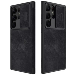 NILLKIN Qin Pro Series for Samsung Galaxy S23 Ultra Leather Card Holder Protective Case Slide Lens Protection Phone Cover Black Samsung Galaxy S23 Ultra by The Case Factory