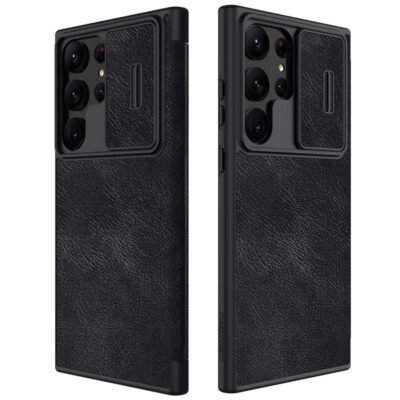 NILLKIN Qin Pro Series for Samsung Galaxy S23 Ultra Leather Card Holder Protective Case Slide Lens Protection Phone Cover Black Samsung Galaxy S23 Ultra by The Case Factory