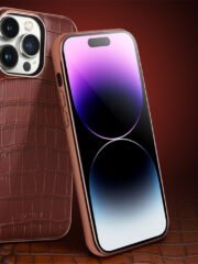 QIALINO for iPhone 14 Pro Case Shockproof Crocodile Texture Genuine Cow Leather Cover | Compatible with MagSafe by The Case Factory