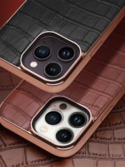 QIALINO for iPhone 14 Pro Case Shockproof Crocodile Texture Genuine Cow Leather Cover | Compatible with MagSafe by The Case Factory