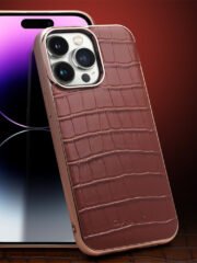 QIALINO for iPhone 14 Pro Max Case Shockproof Crocodile Texture Genuine Cow Leather Cover | Compatible with MagSafe by The Case Factory