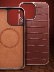 QIALINO for iPhone 14 Pro Max Case Shockproof Crocodile Texture Genuine Cow Leather Cover | Compatible with MagSafe by The Case Factory