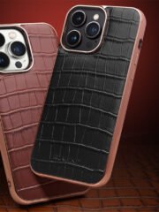 QIALINO for iPhone 14 Pro Max Case Shockproof Crocodile Texture Genuine Cow Leather Cover | Compatible with MagSafe by The Case Factory