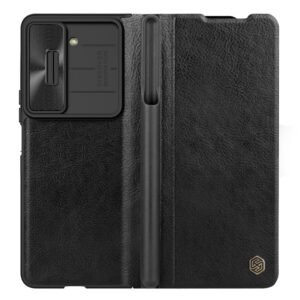 NILLKIN Qin Pro Series for Samsung Galaxy Z Fold5 Leather Case Slide Camera Protection Phone Cover with Pen Slot Black Samsung Galaxy Z Fold5 by The Case Factory