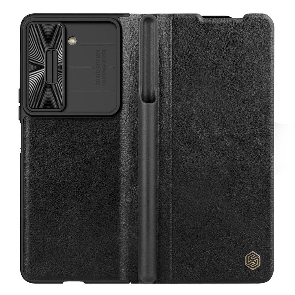 NILLKIN Qin Pro Series for Samsung Galaxy Z Fold5 Leather Case Slide Camera Protection Phone Cover with Pen Slot Black Samsung Galaxy Z Fold5 by The Case Factory