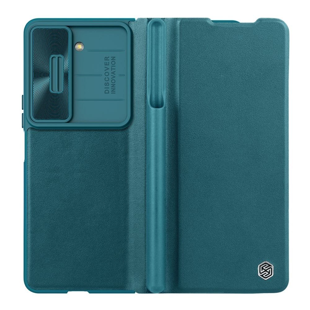 NILLKIN Qin Pro Series for Samsung Galaxy Z Fold5 Leather Case Slide Camera Protection Phone Cover with Pen Slot Green Samsung Galaxy Z Fold5 by The Case Factory