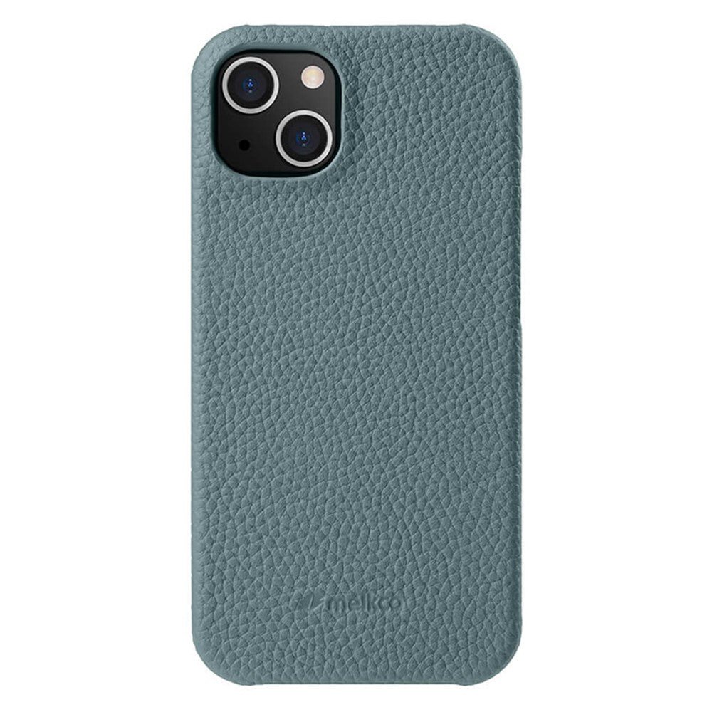MELKCO For iPhone 14 Case Genuine Cow Leather Phone Cover Linen Blue iPhone 14 by The Case Factory