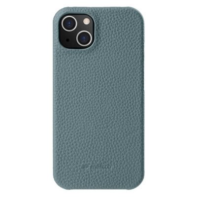MELKCO For iPhone 14 Plus Case Genuine Cow Leather Phone Cover Linen Blue iPhone 14 Plus by The Case Factory