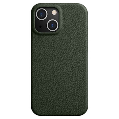 MELKCO For iPhone 14 Plus Case Full-Wrap Genuine Cow Leather Premium Phone Cover | Compatible with MagSafe Green iPhone 14 Plus by The Case Factory