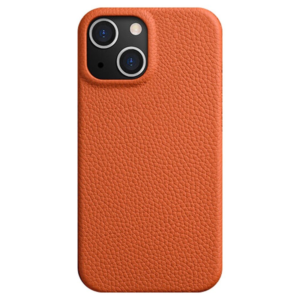 MELKCO For iPhone 14 Plus Case Full-Wrap Genuine Cow Leather Premium Phone Cover | Compatible with MagSafe Orange iPhone 14 Plus by The Case Factory