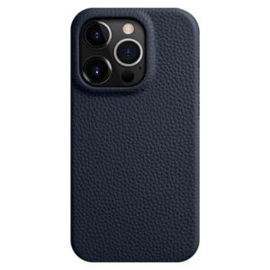 MELKCO For iPhone 14 Pro Case Full-Wrap Genuine Cow Leather Premium Phone Cover | Compatible with MagSafe Dark Blue iPhone 14 Pro by The Case Factory