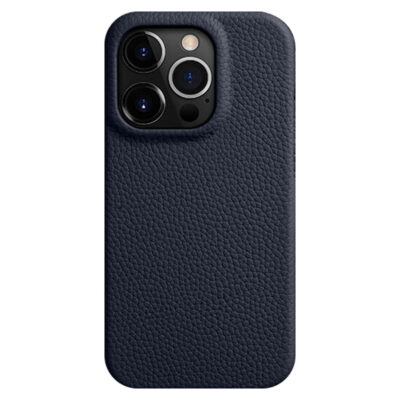MELKCO For iPhone 14 Pro Case Full-Wrap Genuine Cow Leather Premium Phone Cover | Compatible with MagSafe Dark Blue iPhone 14 Pro by The Case Factory