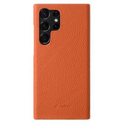 MELKCO For Samsung Galaxy S23 Ultra Case Premium Genuine Leather Open Edge Phone Cover Orange Samsung Galaxy S23 Ultra by The Case Factory