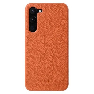 MELKCO For Samsung Galaxy S22 Case Premium Genuine Leather Open Edge Phone Cover Orange Samsung Galaxy S22 by The Case Factory
