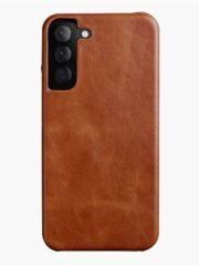 MELKCO For Samsung Galaxy S22 Case Waxy Genuine Leather Open Edge Phone Cover Brown Samsung Galaxy S22 by The Case Factory