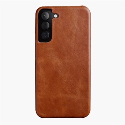 MELKCO For Samsung Galaxy S22 Case Waxy Genuine Leather Open Edge Phone Cover Brown Samsung Galaxy S22 by The Case Factory