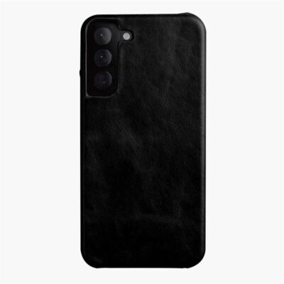 MELKCO For Samsung Galaxy S22+ Case Waxy Genuine Leather Open Edge Phone Cover Black Samsung Galaxy S22+ by The Case Factory