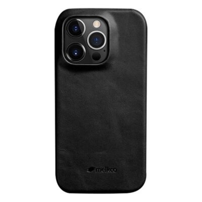 MELKCO For iPhone 14 Pro Max Case Waxy Genuine Cow Leather Phone Cover Black iPhone 14 Pro Max by The Case Factory
