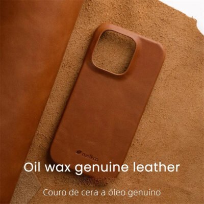 MELKCO For iPhone 14 Pro Max Case Waxy Genuine Cow Leather Phone Cover by The Case Factory