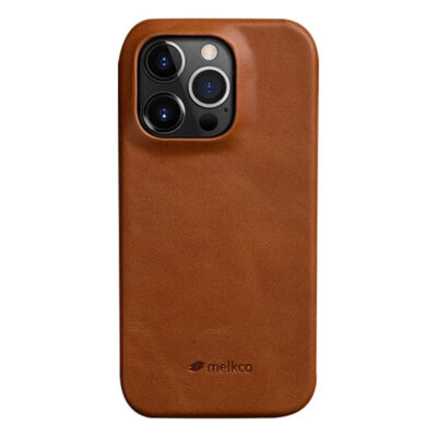 MELKCO For iPhone 14 Pro Case Waxy Genuine Cow Leather Phone Cover Brown iPhone 14 Pro by The Case Factory