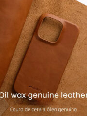 MELKCO For iPhone 14 Pro Case Waxy Genuine Cow Leather Phone Cover by The Case Factory