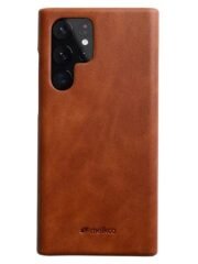 MELKCO For Samsung Galaxy S22 Ultra Case Waxy Genuine Leather Open Edge Phone Cover Brown Samsung Galaxy S22 Ultra by The Case Factory