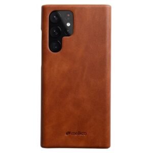 MELKCO For Samsung Galaxy S22 Ultra Case Waxy Genuine Leather Open Edge Phone Cover Brown Samsung Galaxy S22 Ultra by The Case Factory