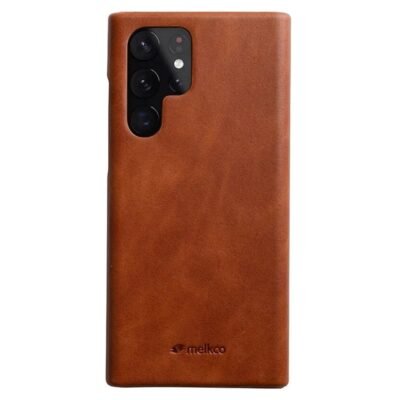 MELKCO For Samsung Galaxy S22 Ultra Case Waxy Genuine Leather Open Edge Phone Cover Brown Samsung Galaxy S22 Ultra by The Case Factory