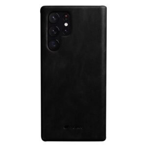 MELKCO For Samsung Galaxy S23 Ultra Case Waxy Genuine Leather Open Edge Phone Cover Black Samsung Galaxy S23 Ultra by The Case Factory