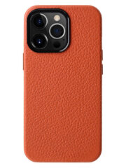 MELKCO For iPhone 14 Pro Max Case Premium Genuine Cow Leather Phone Cover | Compatible with MagSafe Orange iPhone 14 Pro Max by The Case Factory