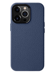 MELKCO For iPhone 14 Pro Max Case Premium Genuine Cow Leather Phone Cover | Compatible with MagSafe Dark Blue iPhone 14 Pro Max by The Case Factory