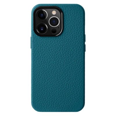 MELKCO For iPhone 14 Pro Case Premium Genuine Cow Leather Phone Cover | Compatible with MagSafe Blue iPhone 14 Pro by The Case Factory