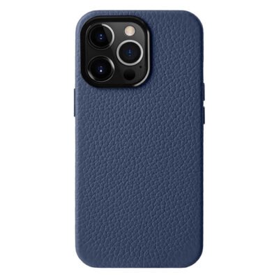 MELKCO For iPhone 13 Pro Max Case Premium Genuine Cow Leather Phone Cover | Compatible with MagSafe Dark Blue iPhone 13 Pro Max by The Case Factory