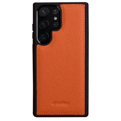 MELKCO For Samsung Galaxy S23 Ultra Case Premium Genuine Leather Coated Slim Phone Cover Orange Samsung Galaxy S23 Ultra by The Case Factory